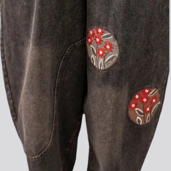 Embroidered retro women's jean joggers