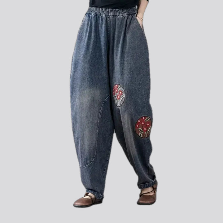 Embroidered retro women's jean joggers