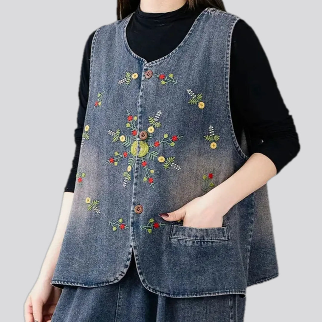 Embroidered women's jean vest