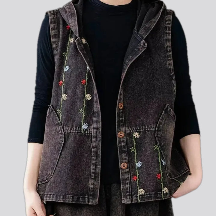 Boho floral oversized women's jeans vest