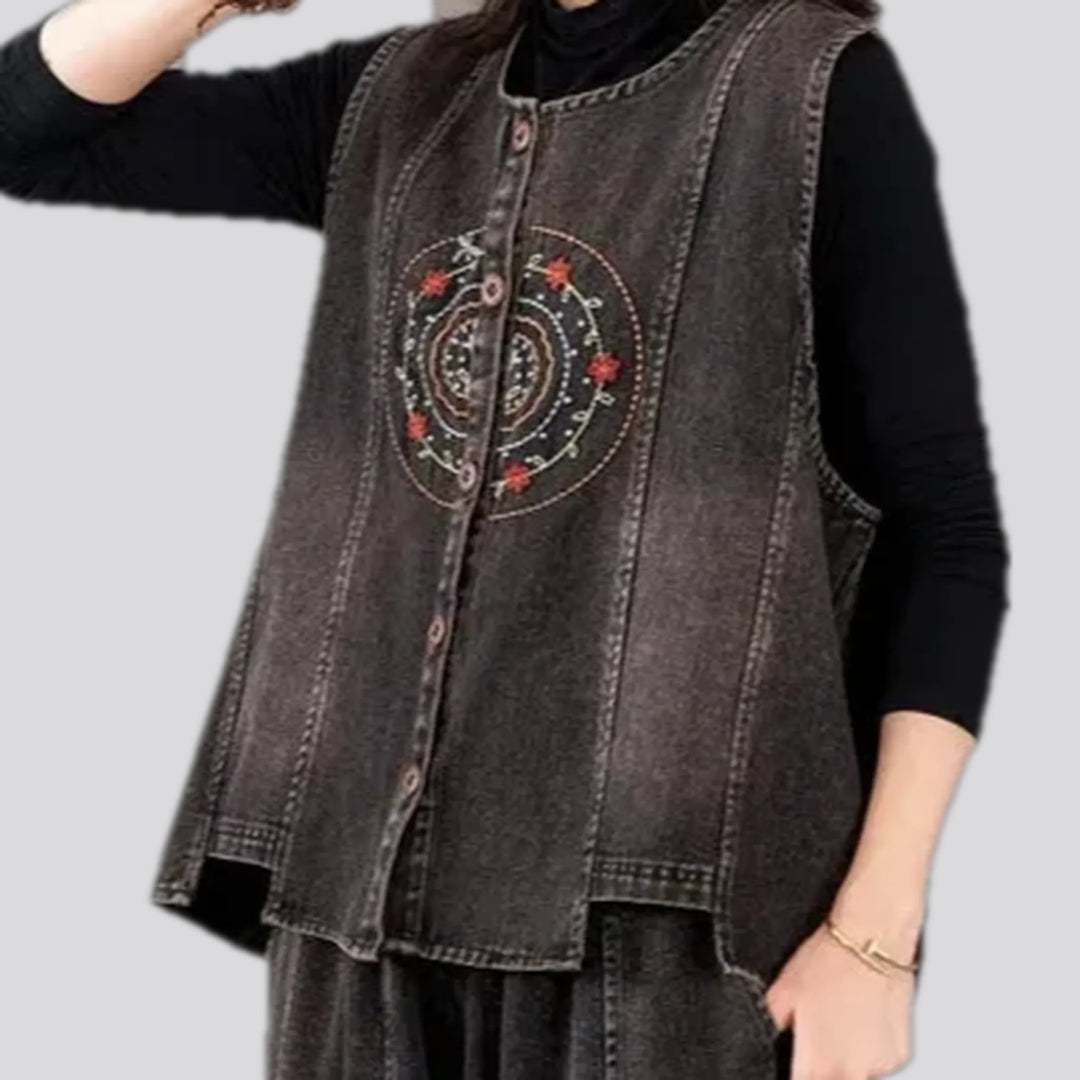 Boho style oversized women's jean vest