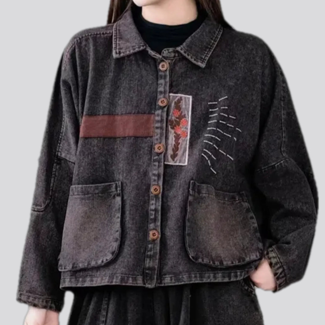 Retro botanical style women's jean chore jacket