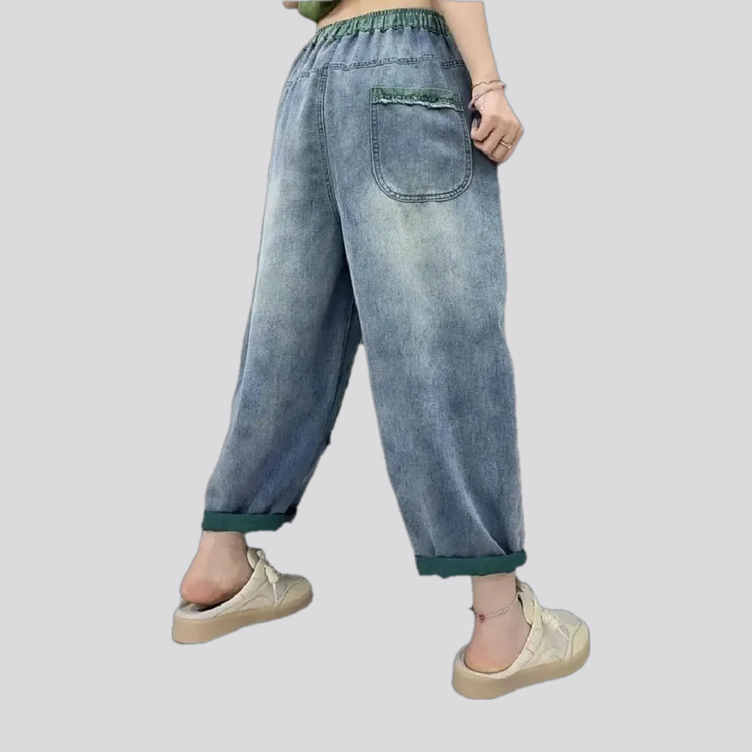 Mid rise denim joggers for women