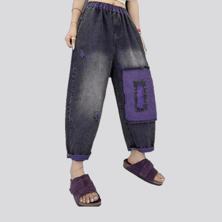 Mid rise denim joggers for women