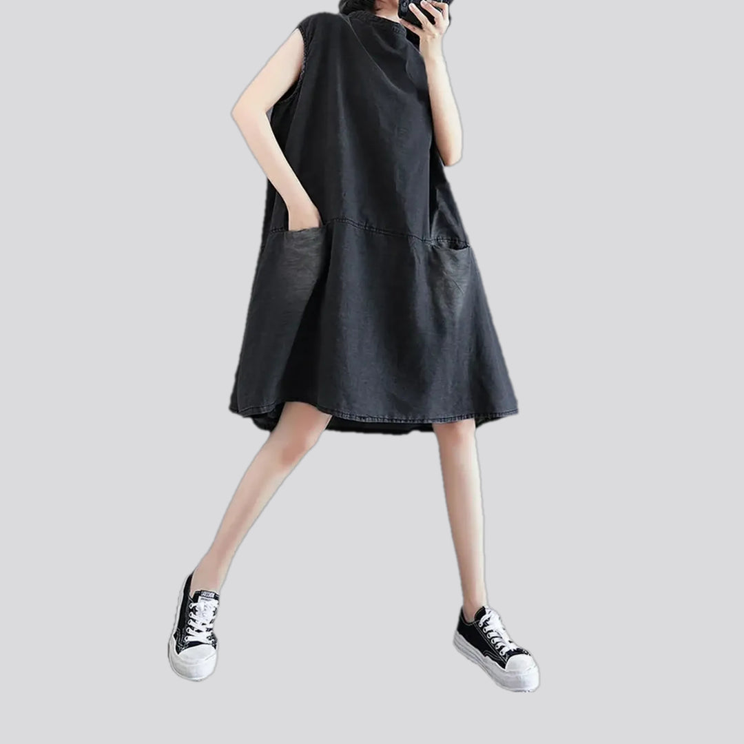 Stylish mid-length abraded a-line jeans dress