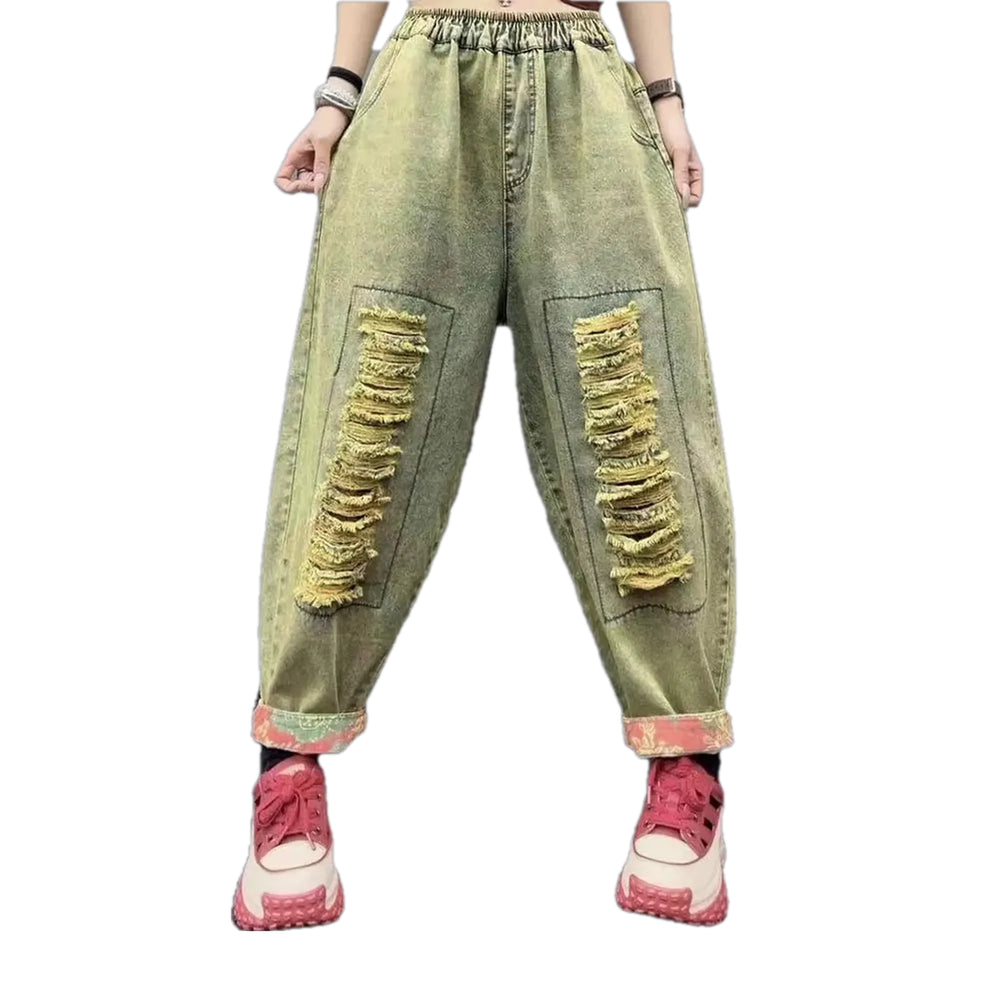 Mid Waist Women's Denim Joggers - Sand