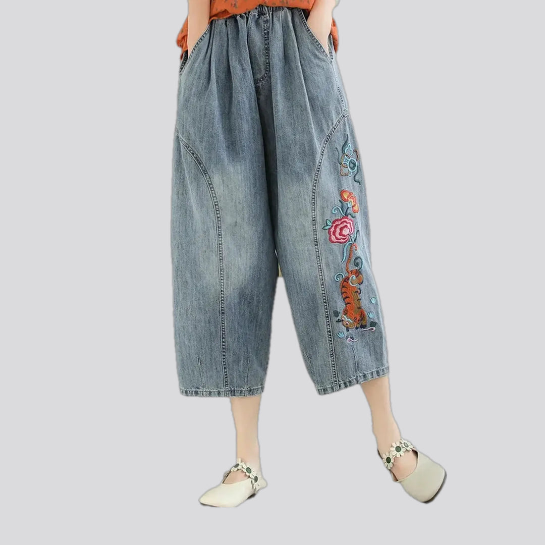 Boho baggy fit floral jean joggers for women