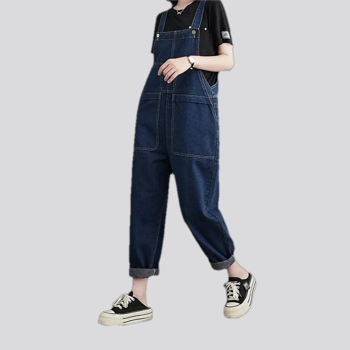 Street style baggy-fit denim dungaree for ladies