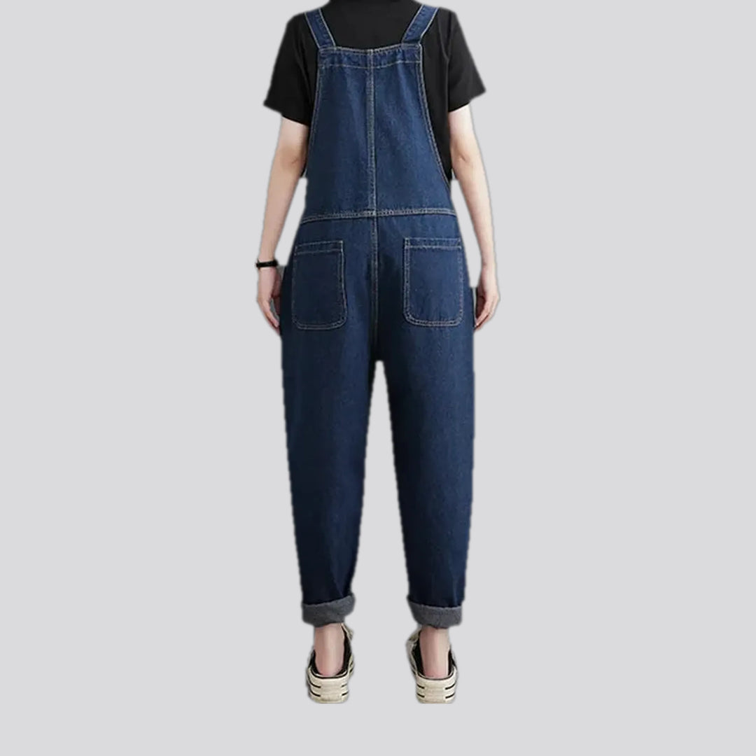 Street style baggy-fit denim dungaree for ladies