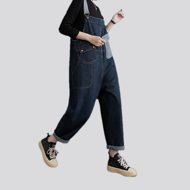 Dark pattern women's denim dungaree