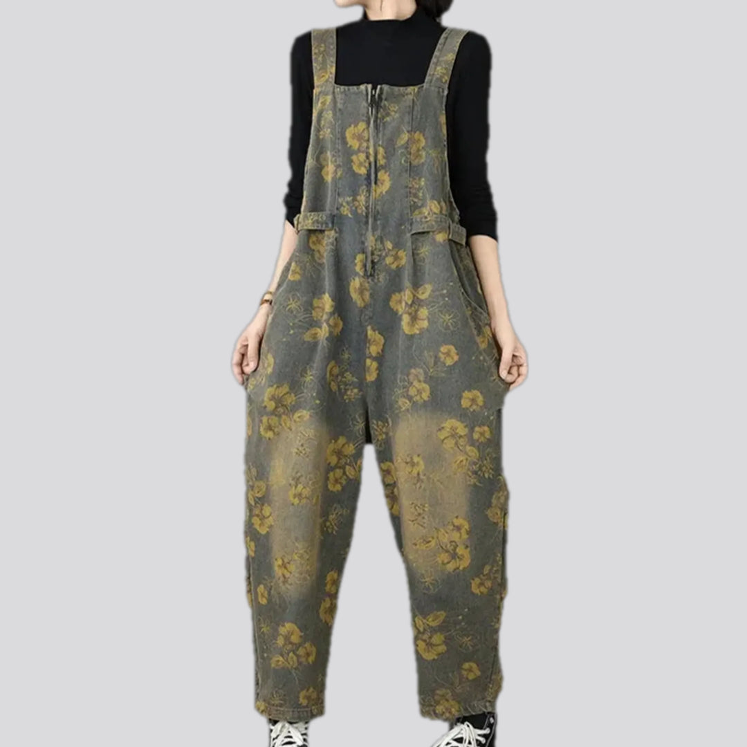 Boho style jean overall for women