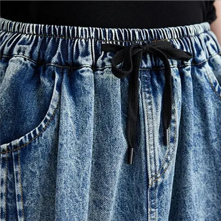 Boho style raw hem denim skirt