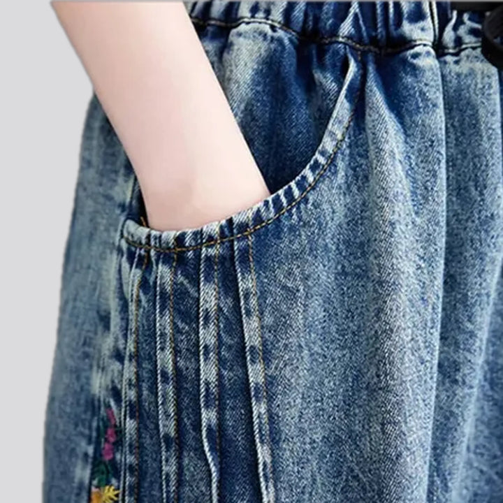 Boho style raw hem denim skirt