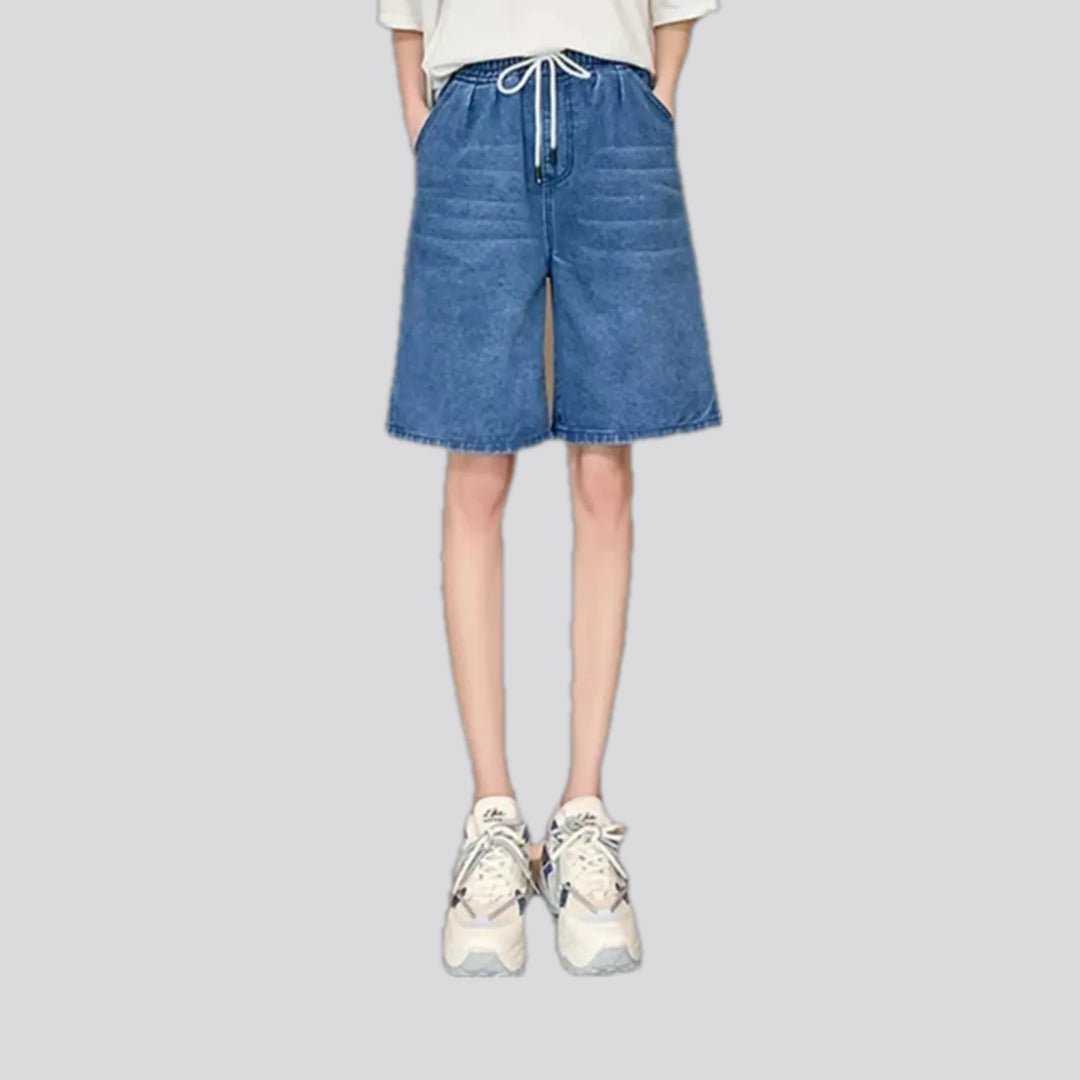 High-waist faded wash fashion women's denim shorts