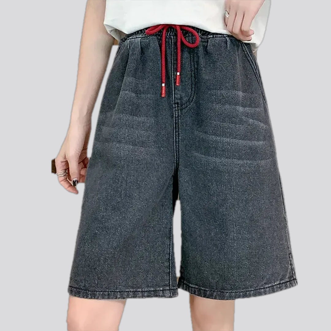 High-waist faded wash fashion women's denim shorts