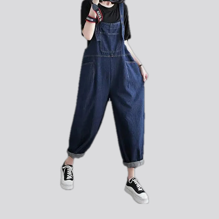 Dark pattern baggy fit 90s denim bib for women