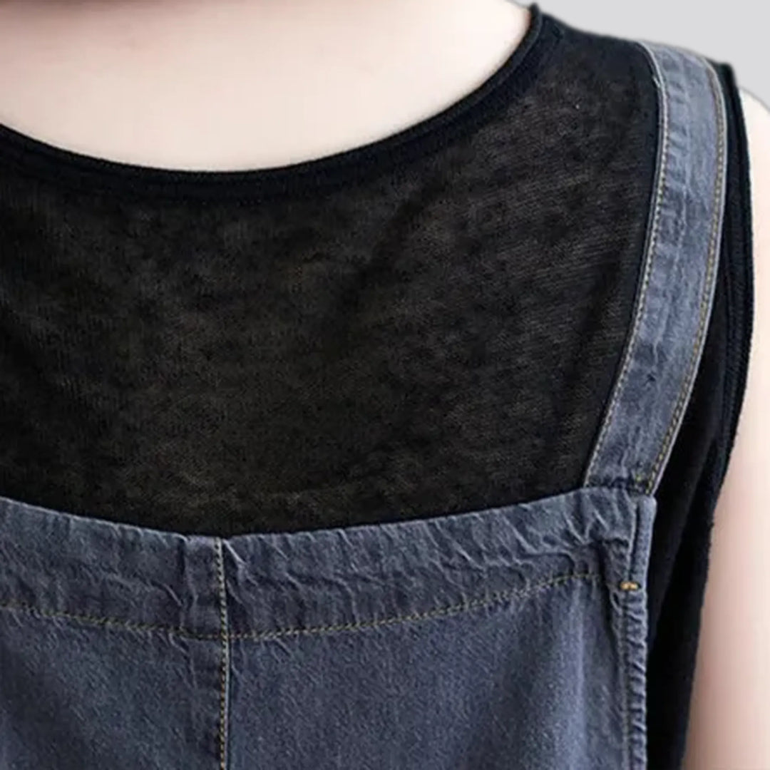 Trendy ripped women's denim bib