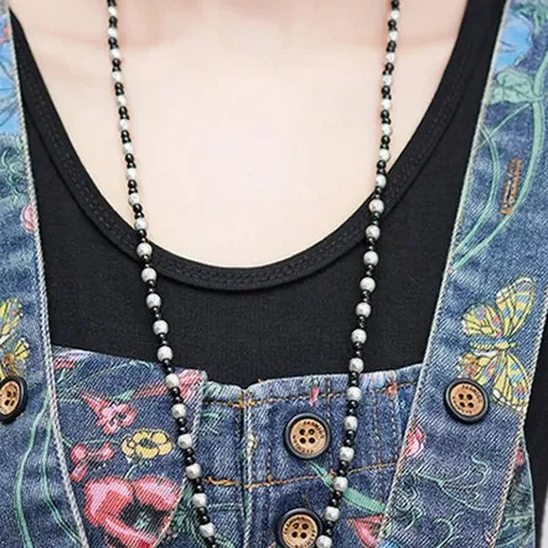 Floral print denim overall for ladies