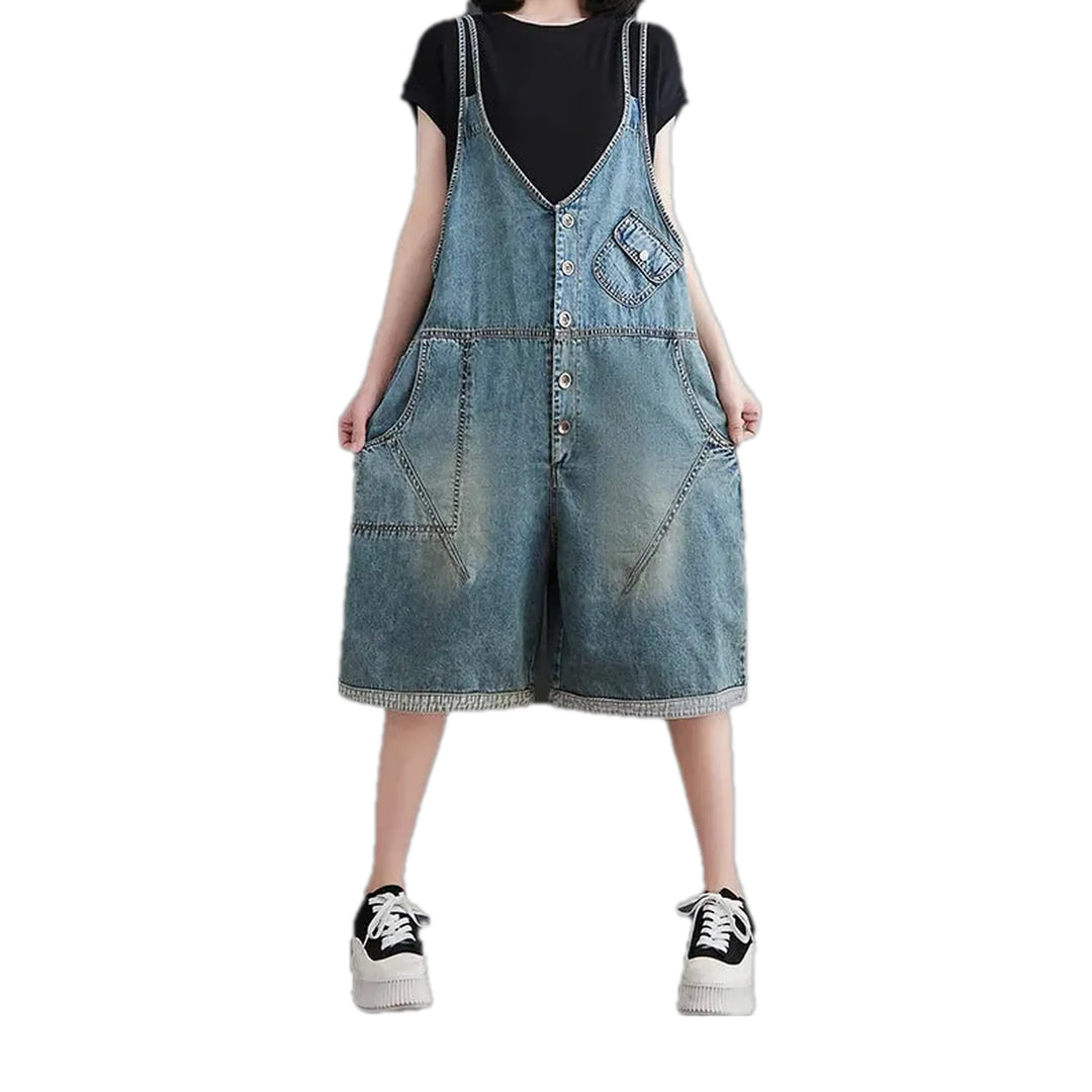 Medium Vintage Baggy Fit Women's Jeans Overall - Blue