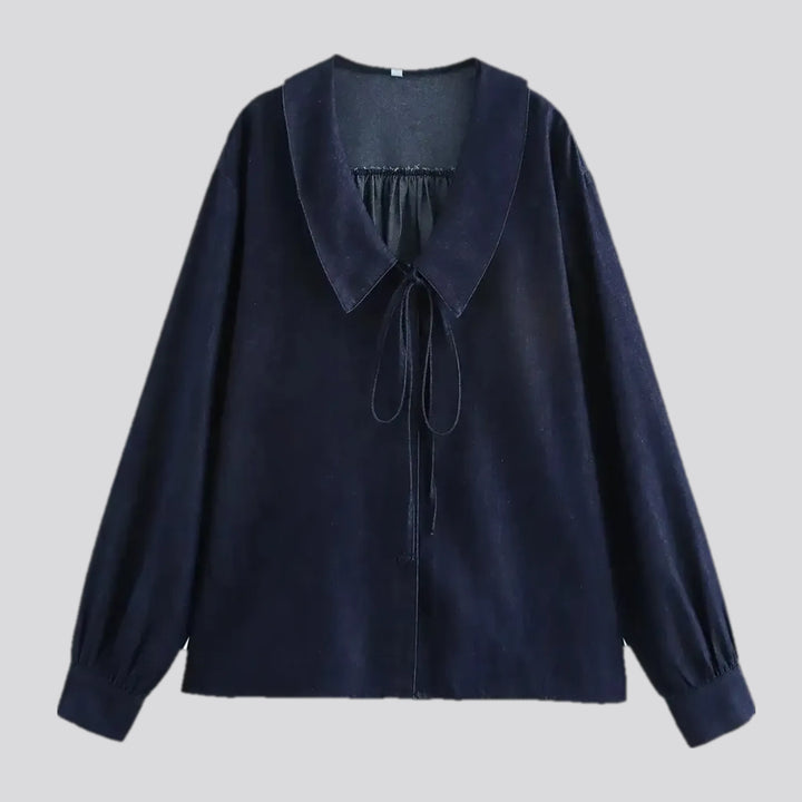 Tie Front Collar Denim Shirt for Ladies | Jeans4you.shop