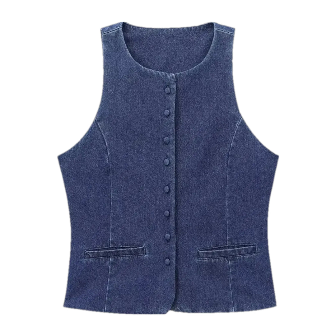 Trendy Crop Women's Denim Vest - Blue