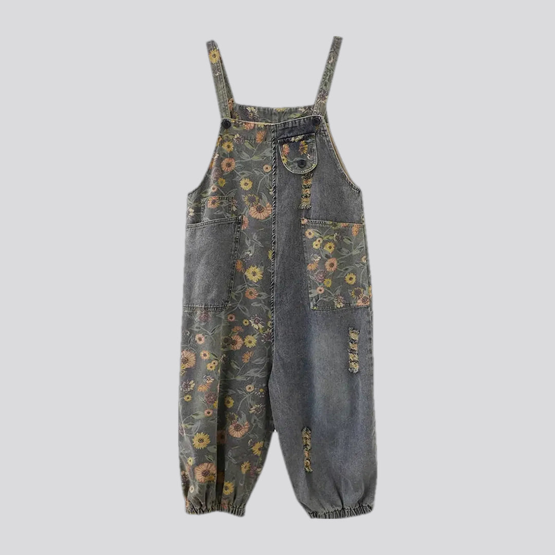 Retro boho fashion baggy women's denim dungaree