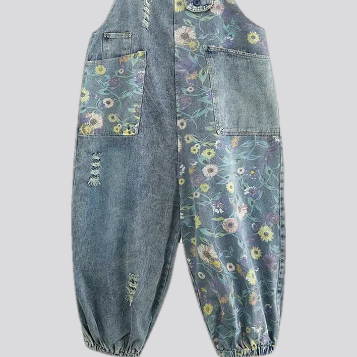 Trendy floral boho baggy women's jeans dungaree