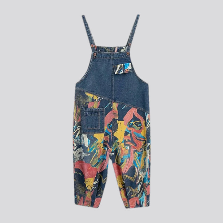 Stylish street art baggy jean dungaree for women