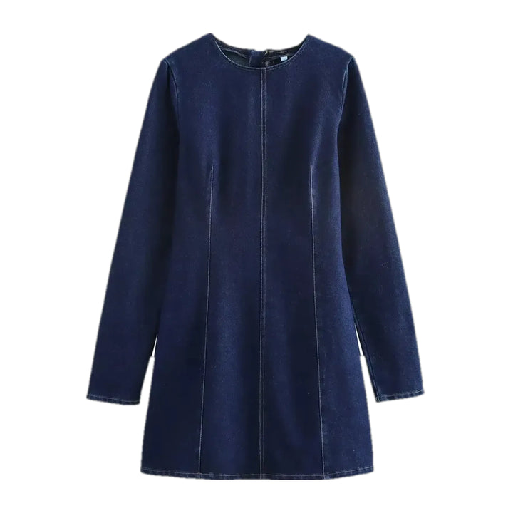 Casual Contrast Denim Dress - Dark Blue