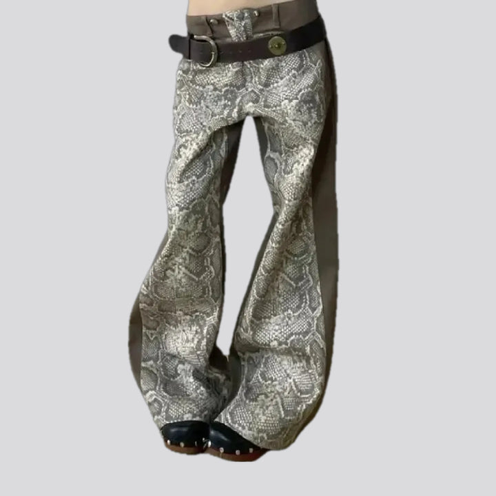 Fashion slouchy fit snake skin women's denim pants