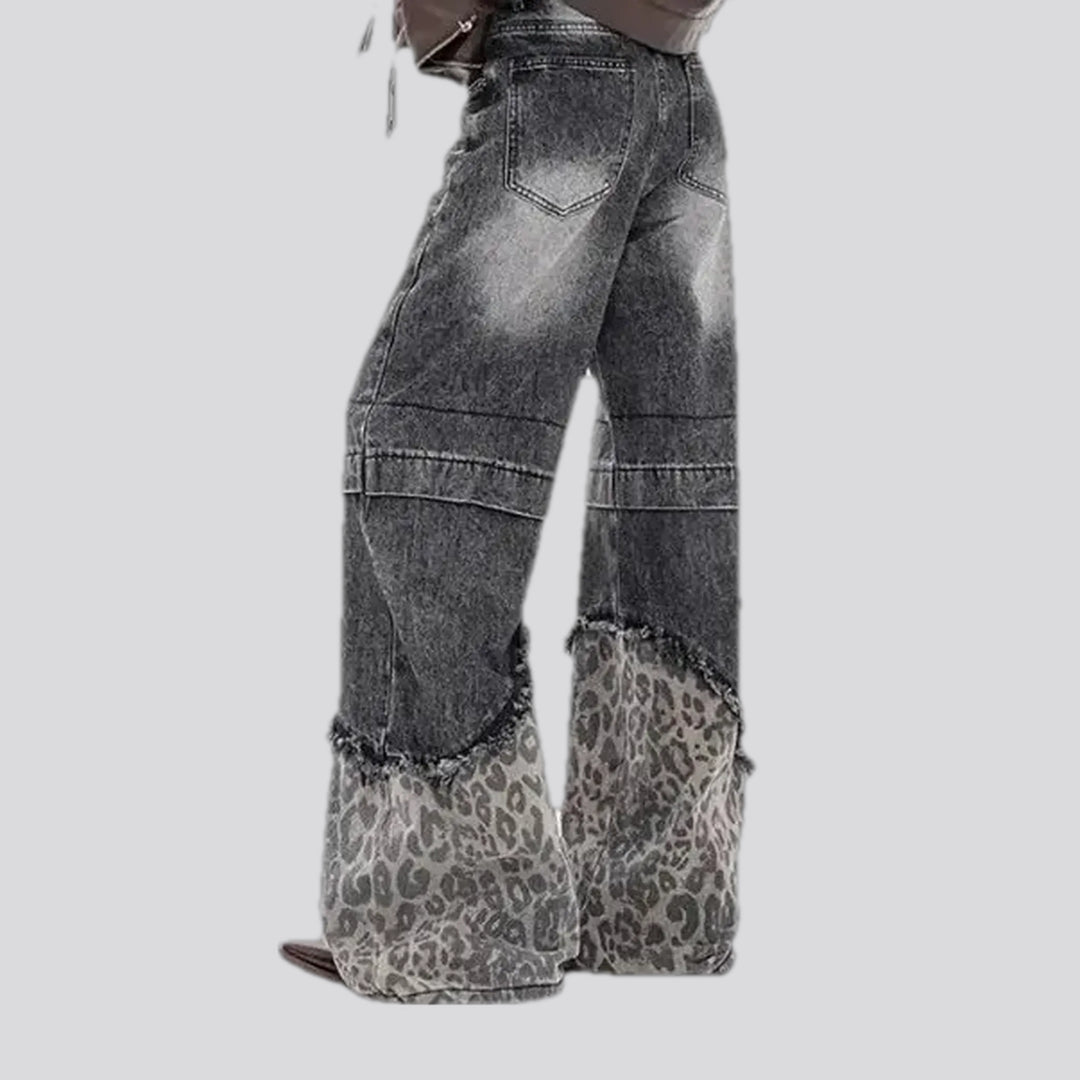 Baggy fit animal print women's jeans