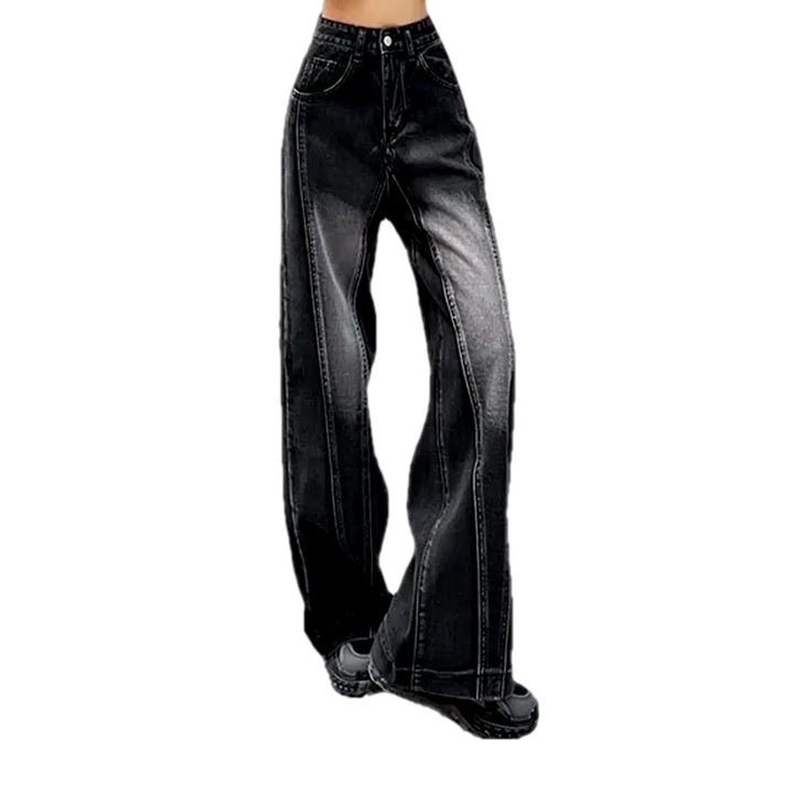 Wide Fit Contrast Stylish Women's Jeans - Black