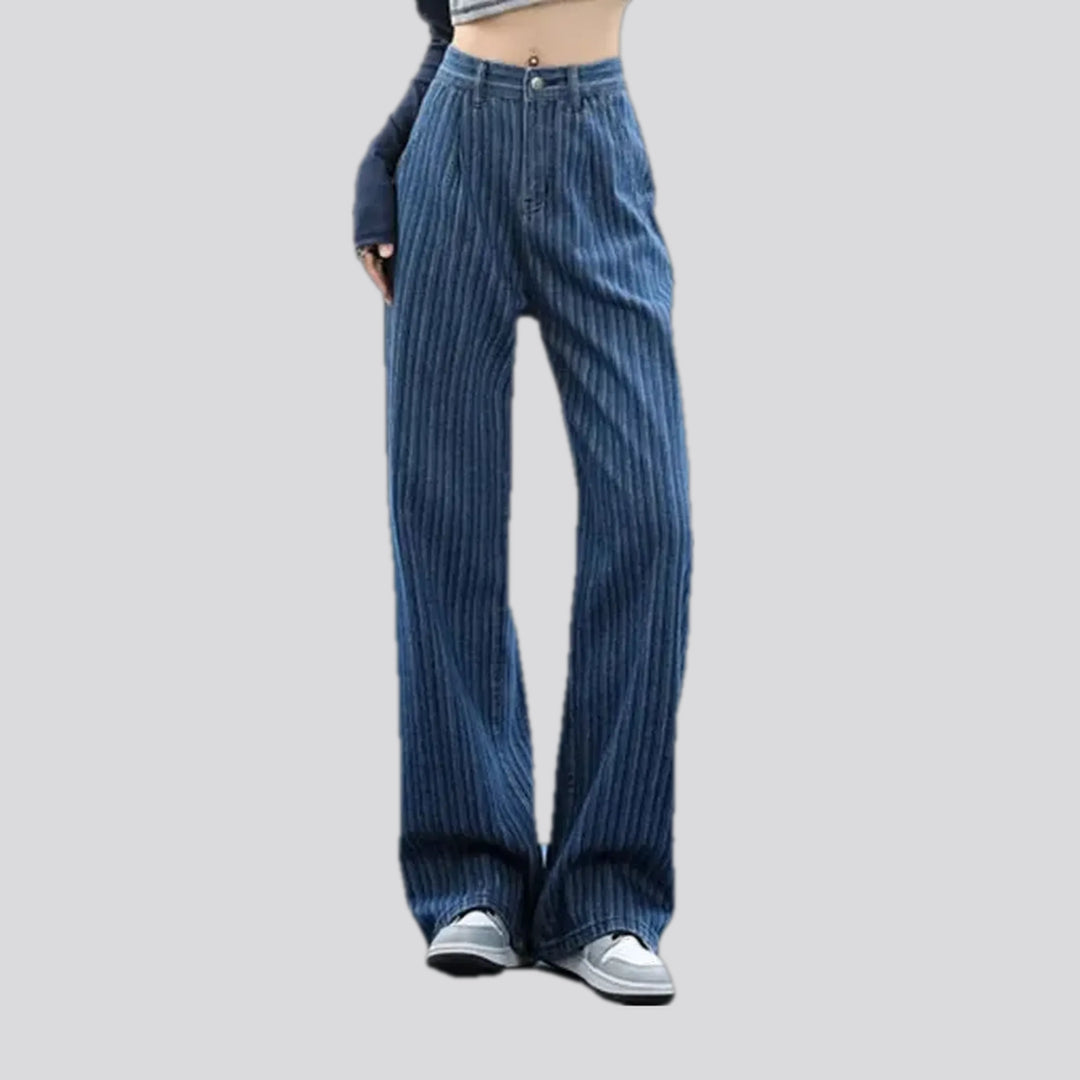 Fashion striped high waist women's jeans