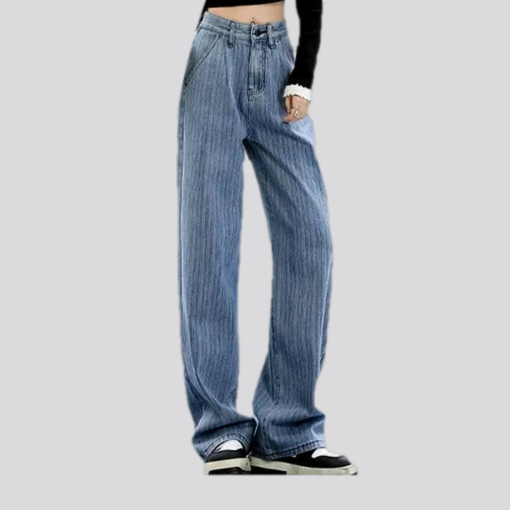 Fashion striped high waist women's jeans