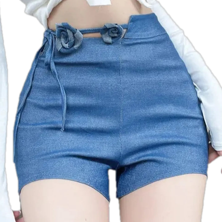 Fashionable High Waist Women's Denim Shorts - Light Blue