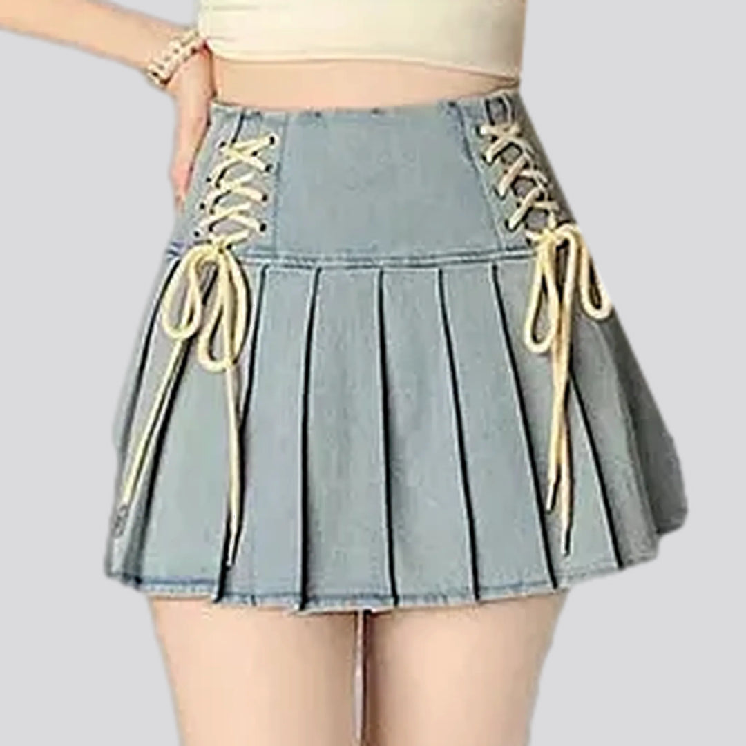 High waist bleached denim skort