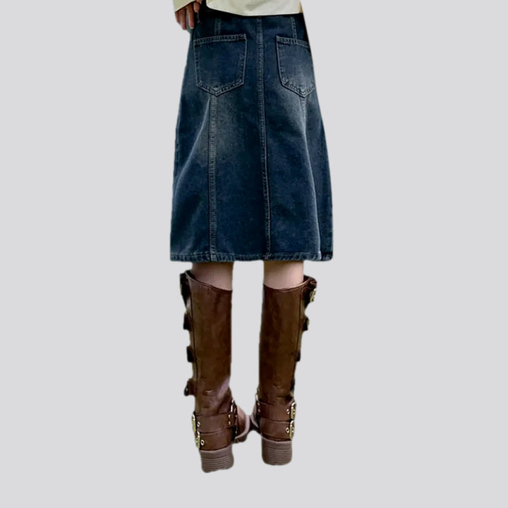 Faded abraded casual denim skirt