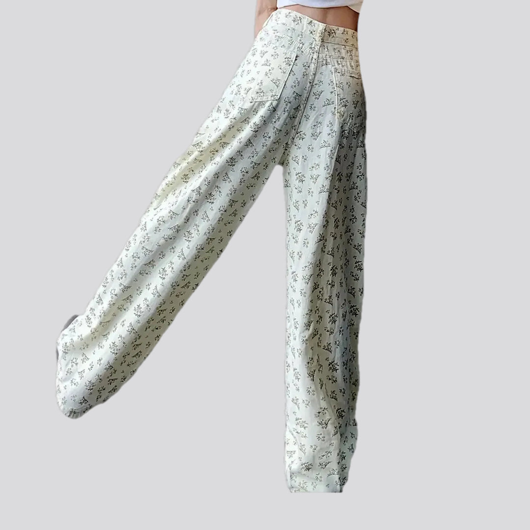 Fashionable flower patterned women's jeans pants