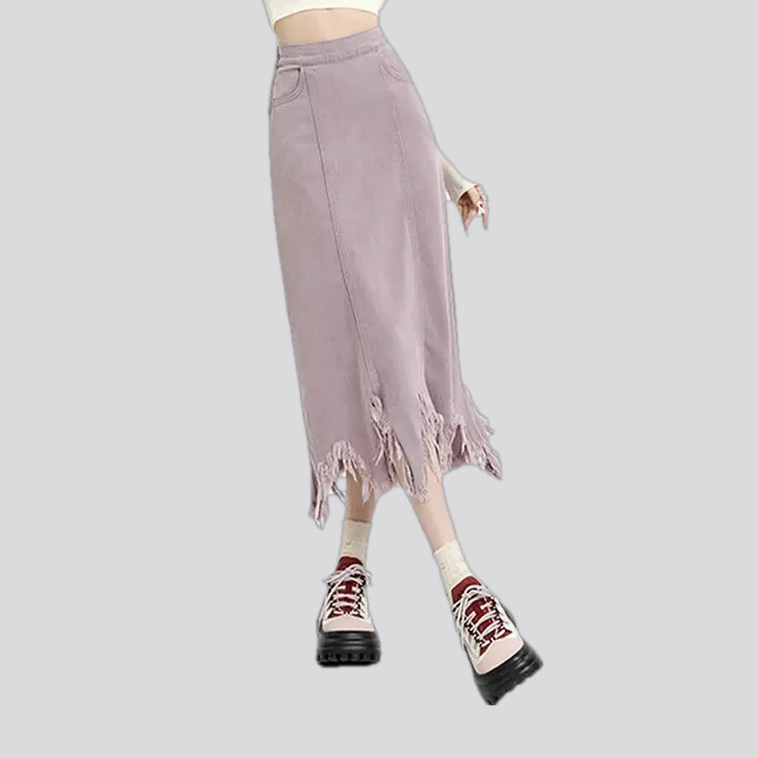 Colorful Fringe Asymmetrical Denim Skirt | Jeans4you.shop