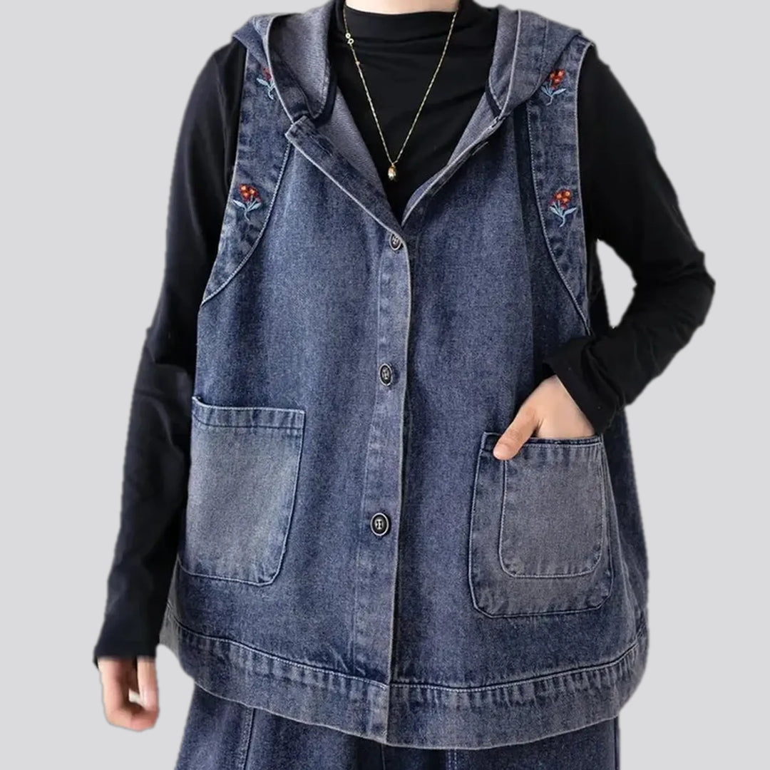 Embroidered women's denim vest