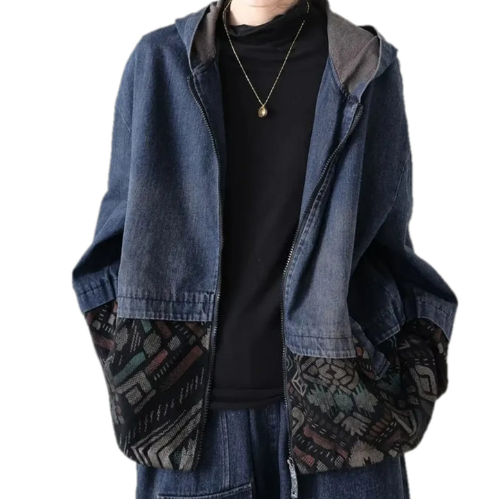 Ethnic Oversized Women's Denim Jacket - Blue