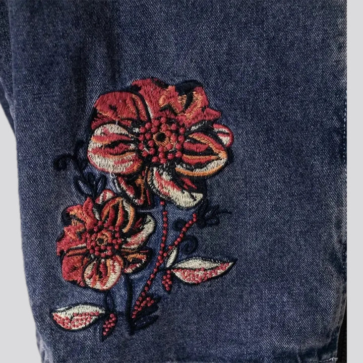 Botanical embroidered women's jean jacket