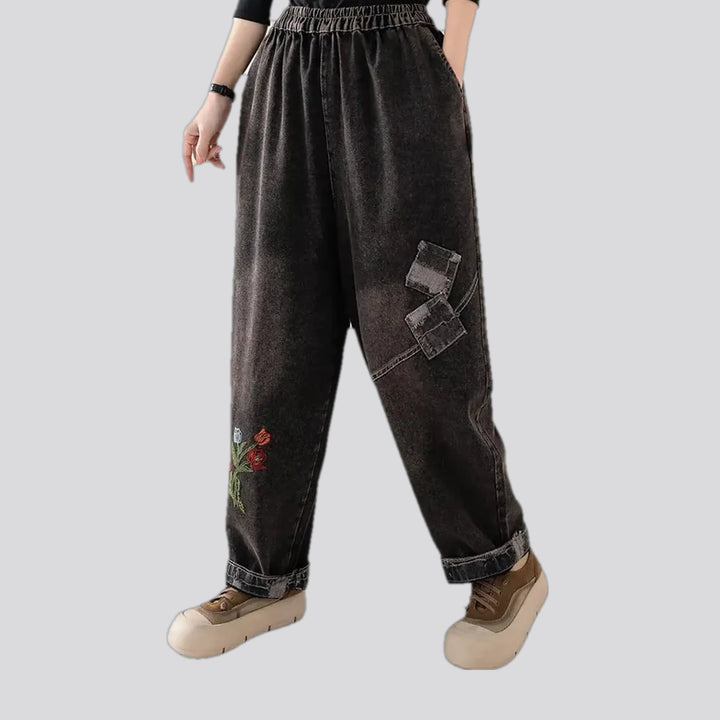 Floral print women's jean joggers