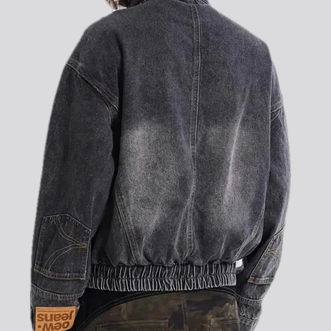 Retro oversized men's denim bomber jacket