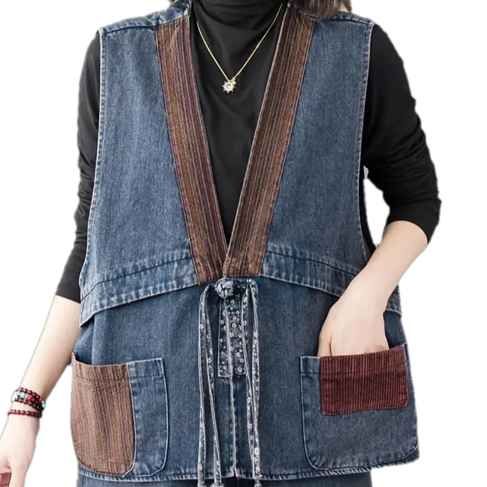 Oversized Women's Jean Vest - Blue