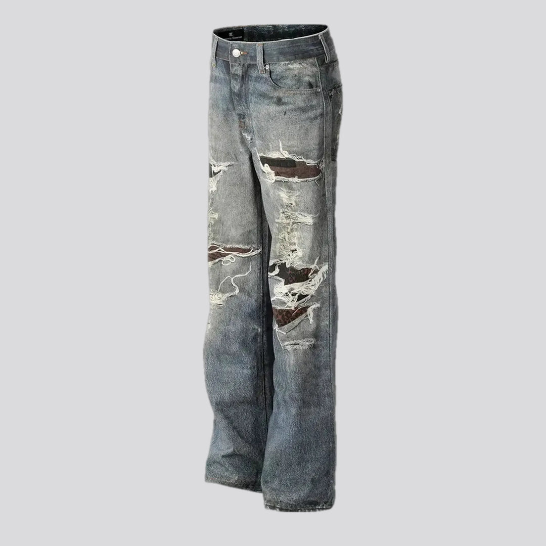 Straight fit torn grunge men's jeans