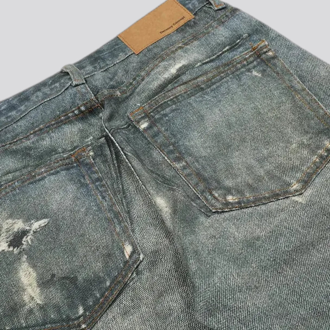 Straight fit torn grunge men's jeans