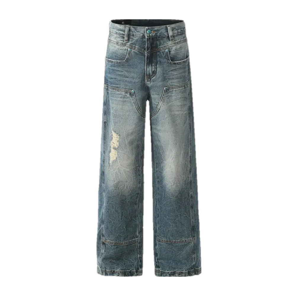 Stonewashed Mid-rise Men's Jeans - Blue