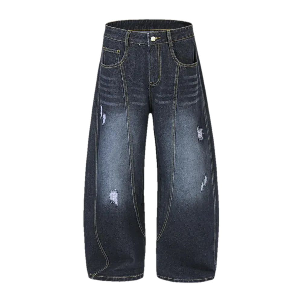 Sanded Torn Style 90s Men's Jeans - Black