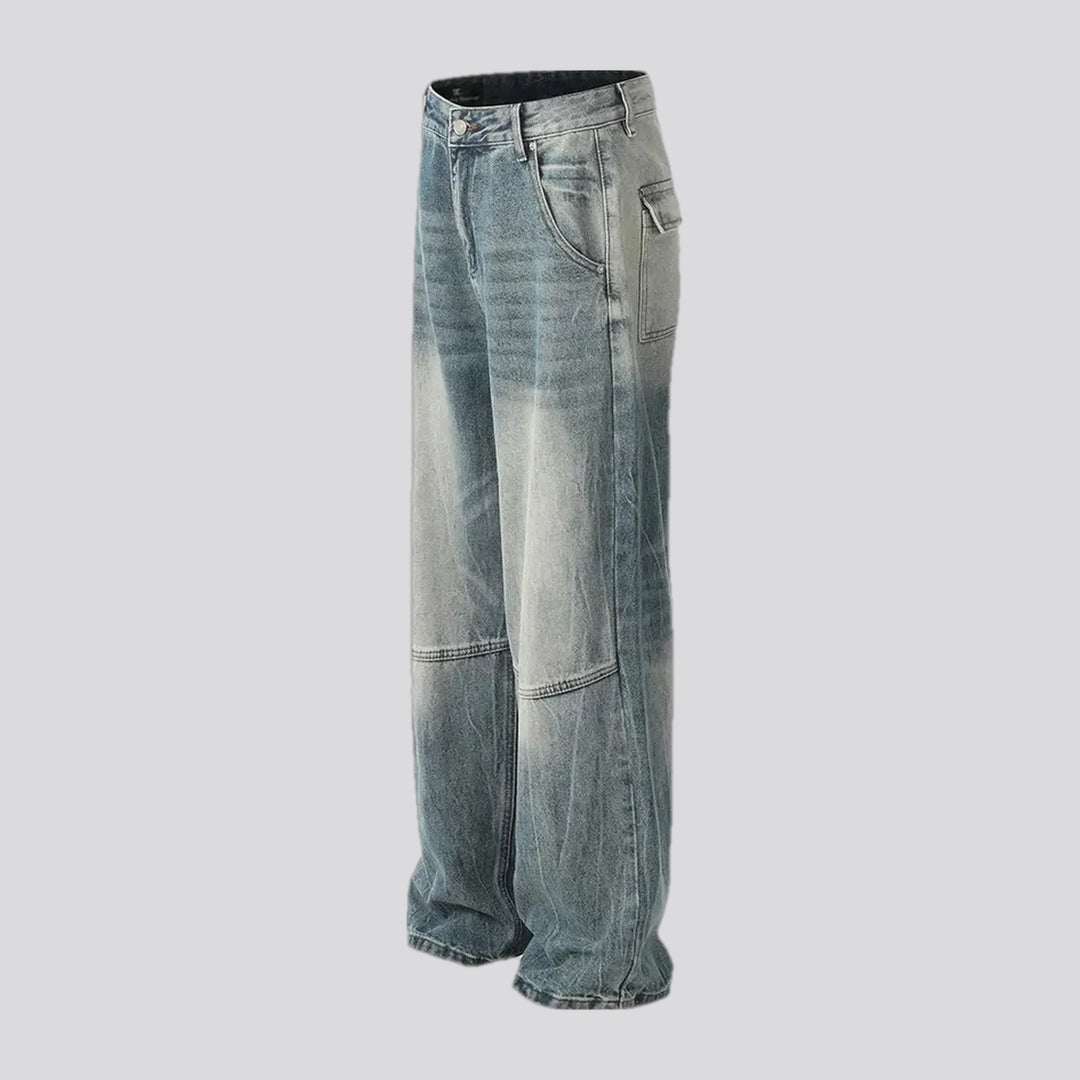 Sanded stonewashed baggy men's jeans